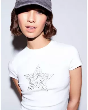 White & Silver Star Tee
