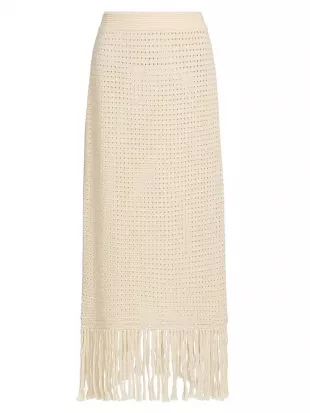 Indra Crochet Fringe Cotton Midi-Skirt