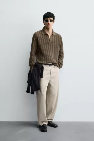 Cable Knit Polo Shirt