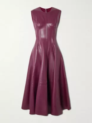 Purple Grace Belted Panelled LeatherLike Midi Dress