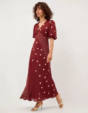Amaya Puff Sleeve Polka Dot Maxi Dress