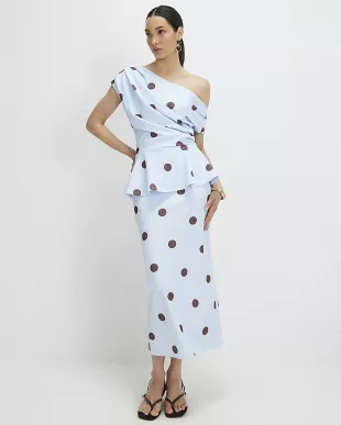 Blue Peplum Polka Dot Midi Maxi Dress