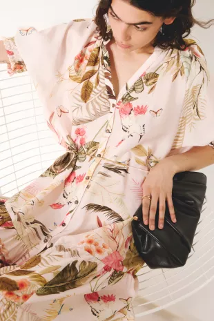 Tie Waist Printed Midi Dress