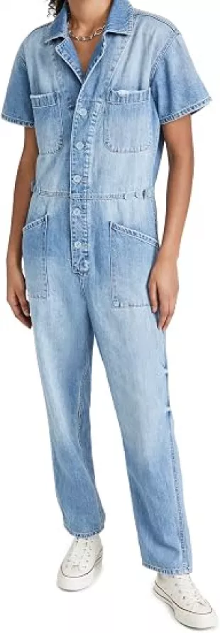 Grover Short Sleeve Denim Jumpsuit in Disoriented