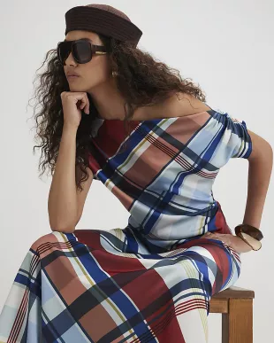 Blue Check Satin Blouse