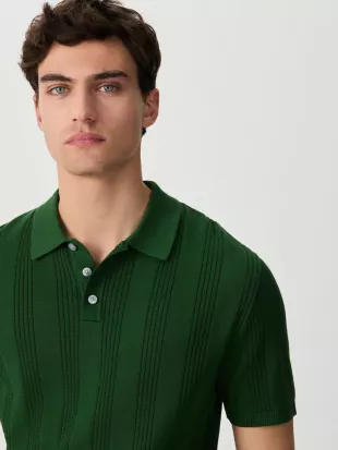 Green Regular Fit Cotton Rich Pointelle Knit Polo Shirt