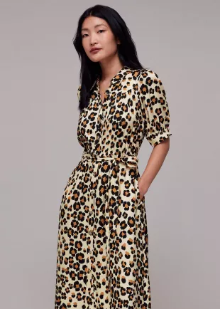 Leopard-Print Woven Shirt Midi Dress
