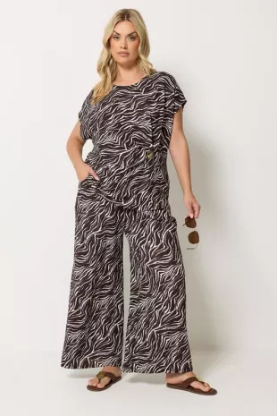 Curve Brown Zebra Print Crinkle Grown On Sleeve Top