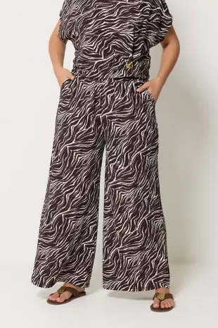 Curve Brown Zebra Crinkle Wide Leg Trousers