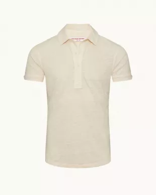 Tailored Fit Linen Polo Shirt in Latte