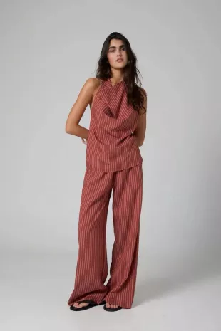 Loe Backless Halter Top in Terracotta Stripe