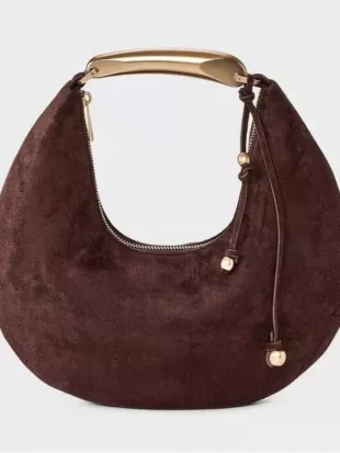 Metal Handle Crescent Saddle Handbag