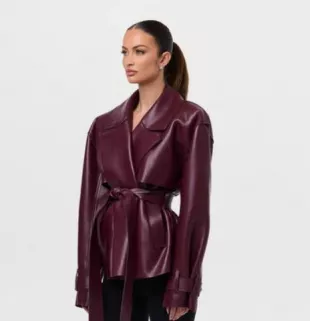 Vegan Leather Cropped Trench Jacket