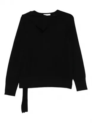 Asymmetric-neckline Side-slit Sweater