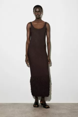 Fringed-Hem Knitted Column Dress