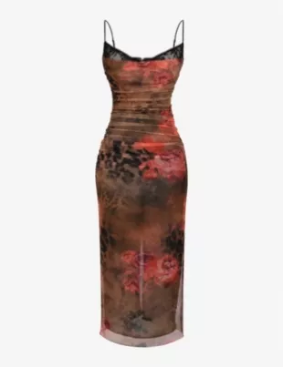 Nalini Floral and Leopard-print Stretch-mesh Midi Dress