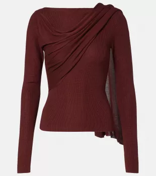 Red Draped Silk-Blend Top