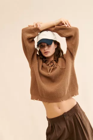 Knit Tie Collar Sweater