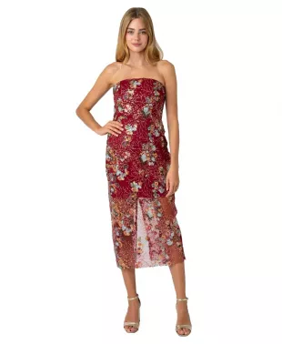 Floral Sequin Strapless Dress