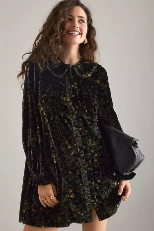 The Keira Long-Sleeve Velvet Mini Dress