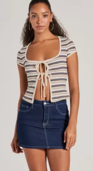 Stylish Status Striped Knit Tie-Front Top