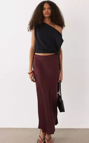 Satin Maxi Skirt in Deep Burgundy