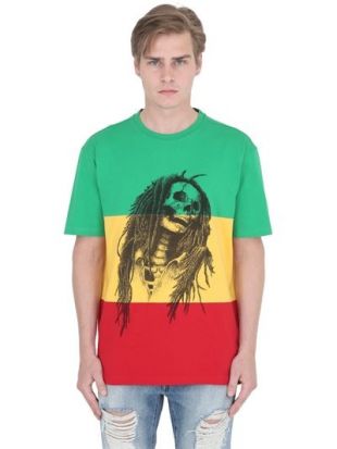 PALM ANGELS T-SHIRT "RASTA SKULL" EN JERSEY DE COTON