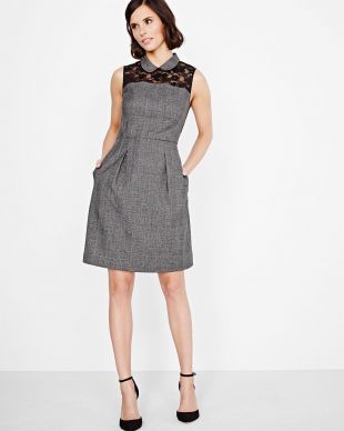 Plaid Fit and Flare Dress with lace yoke | RW&CO.