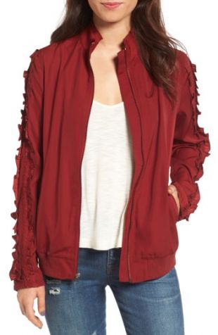 Ruffle Sleeve Bomber Jacket