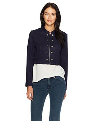Jack by BB Dakota Women's Elmer Faux Suede Scuba Military Jacket, deep Navy, X-Small