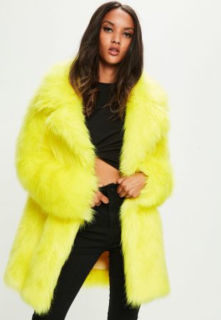 Missguided - Missguided - yellow faux fur coat with collar