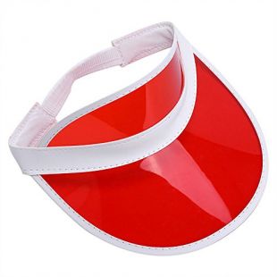 Retro Beach Colored Plastic Clear Sun Visor Hat, Red, One Size