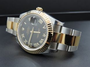 Rolex Datejust II Steel & 18K Yellow Gold Watch Black Roman