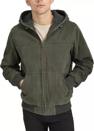 Workwear Cotton Canvas Hooded Bomber Jacket