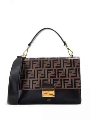 Pre-Owned Kan U Zucca Embossed Leather Medium Shoulder Bag