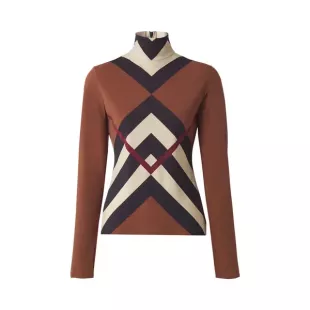Chevron Check Print Turtleneck Top