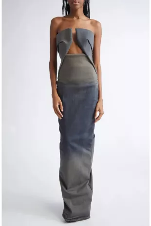 Abito Prong Strapless Gradient Denim Gown