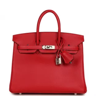Birkin 25 Rouge Casaque Epsom Palladium Hardware