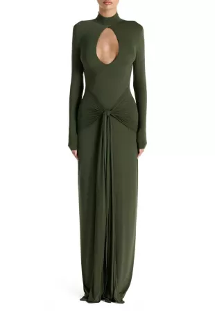 Cutout Tie Front Long Sleeve Maxi Dress