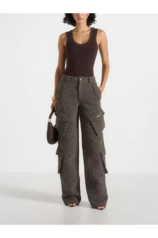 Anne Textured Boucle Wide Leg Cargo Trousers