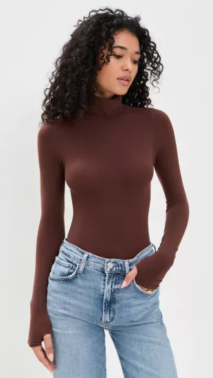 Ballet Turtleneck Thong Bodysuit with Thumbholes