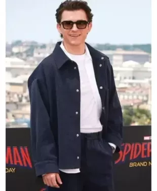 Spider Man Rome Premiere Tom Holland Blue Wool Jacket