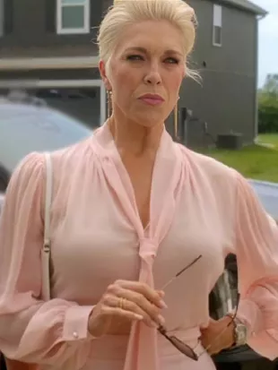 Ted Lasso S04 Hannah Waddingham Light Pink Tie-Neck Silk Blouse