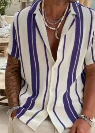 Casual Colorblock Striped Short Sleeve Shirt