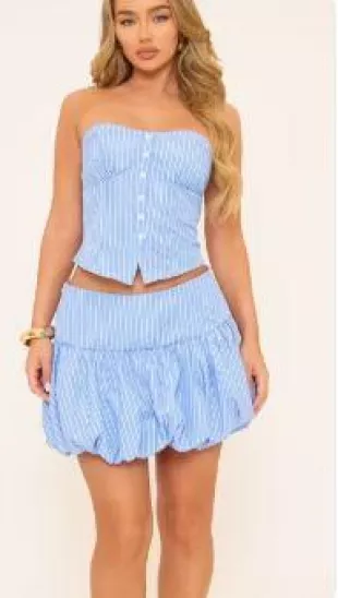 Bandeau Shirt Details Top and puffball Mini Skirt