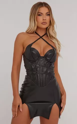 Cross Strap Detail Underwired Corseted Mini Dress
