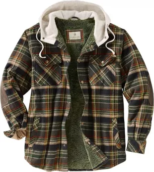 Mens Hooded Plaid Flannel Berber Lined Shirt Jacket