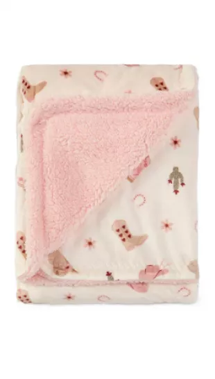 Baby Starters Baby Girls Cowgirl Western Ranch Theme Print/Solid Reversible Swaddle Blanket