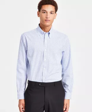 Regular Fit Non-Iron Polo Button-Down Collar Check Pinpoint Dress Shirt