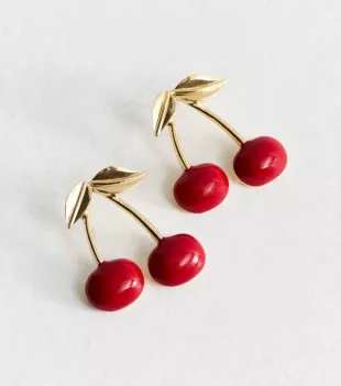 Gold Tone Cherry Earrings